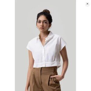 REISTOR Off-White Womens 100% Organic Cotton Cropped Button Up Shirt sz XL